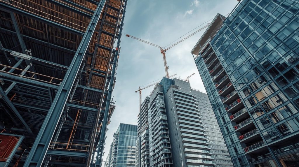 Calgary city scape with buildings under construction so the steel beams are exposed